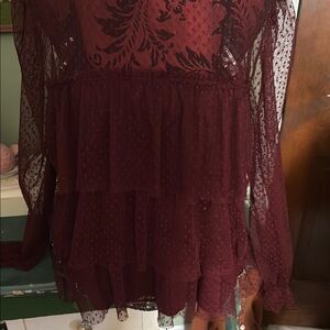 Burgundy Lace Tiered Dress